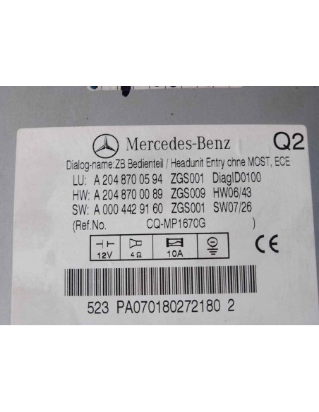 SISTEMA AUDIO / RADIO CD MERCEDES-BENZ CLASE C (BM 204) BERLINA - 199662