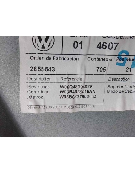 ELEVALUNAS TRASERO DERECHO VOLKSWAGEN POLO IV (9N3) - 203045