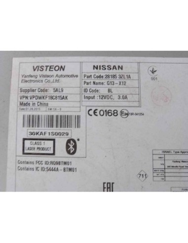 SISTEMA AUDIO / RADIO CD NISSAN PULSAR (C13M) -...