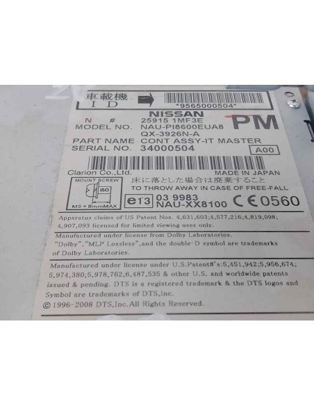 SISTEMA AUDIO / RADIO CD INFINITI Q60 CABRIO - 237531