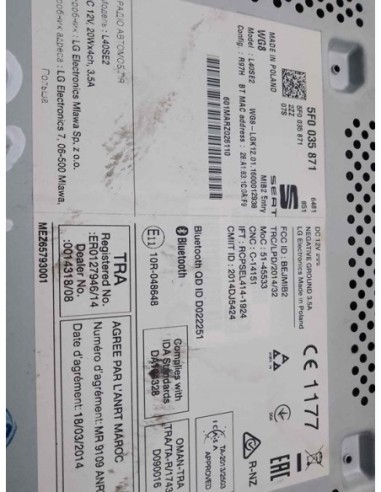 SISTEMA AUDIO / RADIO CD SEAT LEON (5F1) - 147240