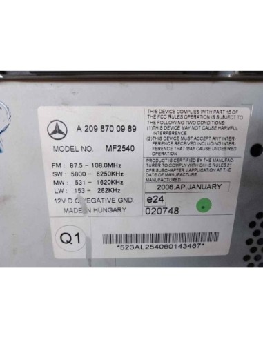SISTEMA AUDIO / RADIO CD MERCEDES-BENZ CLK (BM...