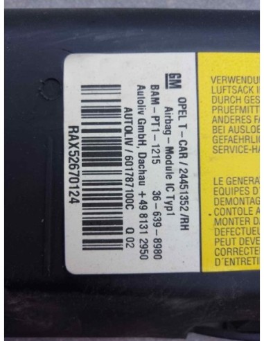 AIRBAG CORTINA DELANTERO DERECHO OPEL ASTRA H...