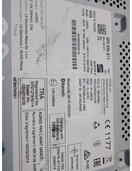 SISTEMA AUDIO / RADIO CD SEAT LEON (5F1) - 147240