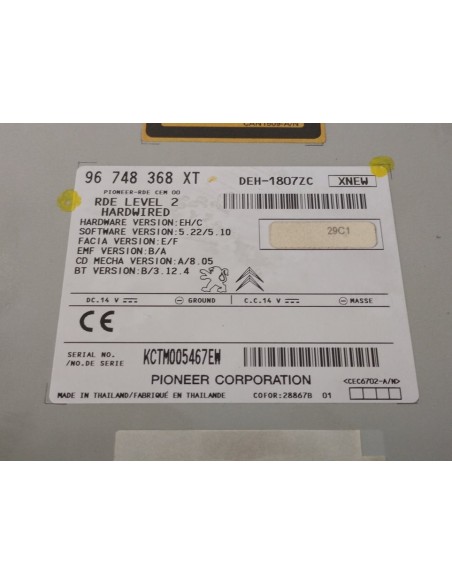 SISTEMA AUDIO / RADIO CD PEUGEOT ION - 95551