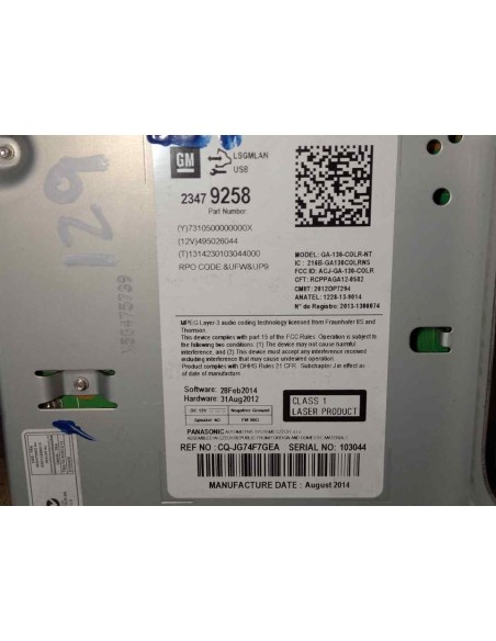 SISTEMA AUDIO / RADIO CD OPEL ASTRA J BERLINA 5P - 105440