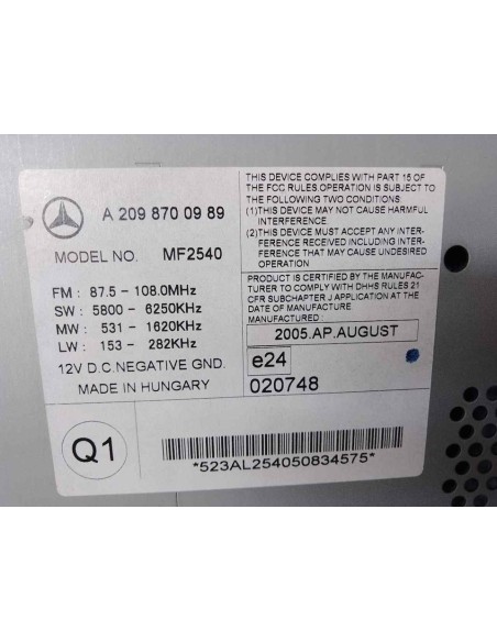 SISTEMA AUDIO / RADIO CD MERCEDES-BENZ CLK (BM 209) COUPE - 111545