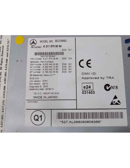 SISTEMA NAVEGACION GPS MERCEDES-BENZ CLS (BM 219) - 145466