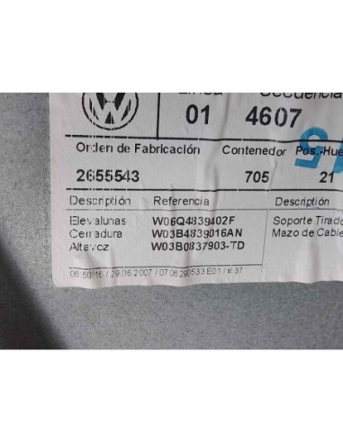 ELEVALUNAS TRASERO DERECHO VOLKSWAGEN POLO IV...