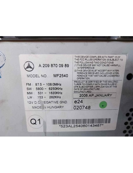 SISTEMA AUDIO / RADIO CD MERCEDES-BENZ CLK (BM 209) COUPE - 152485