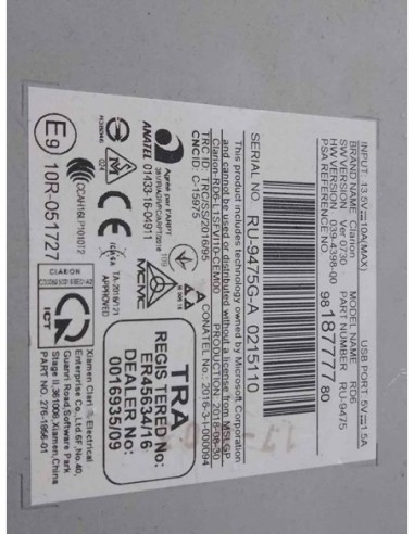 SISTEMA AUDIO / RADIO CD CITROEN C3 AIRCROSS -...