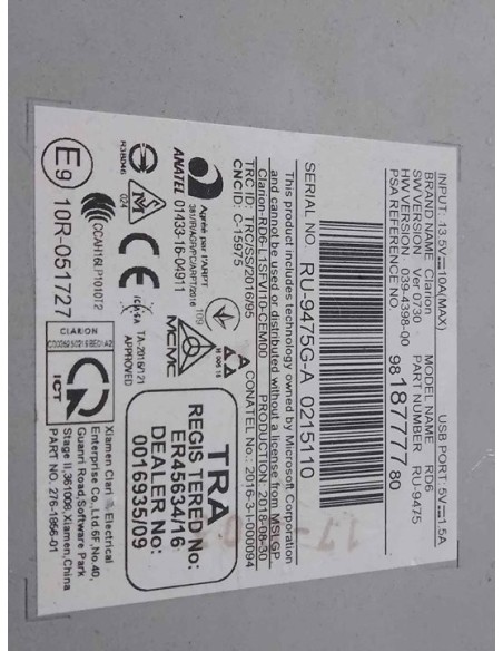 SISTEMA AUDIO / RADIO CD CITROEN C3 AIRCROSS - 195166