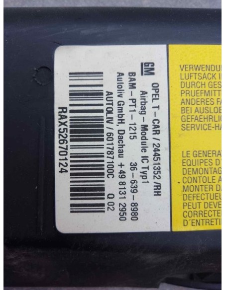 AIRBAG CORTINA DELANTERO DERECHO OPEL ASTRA H GTC - 126158
