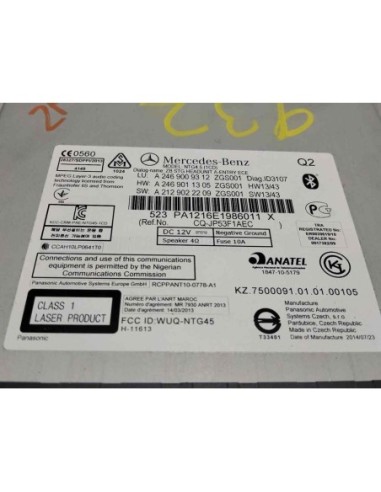 SISTEMA AUDIO / RADIO CD MERCEDES-BENZ CLASE A...