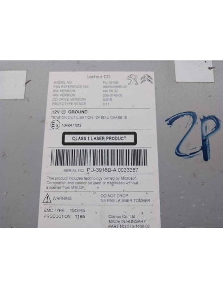 SISTEMA AUDIO / RADIO CD CITROEN C4 BERLINA - 111060