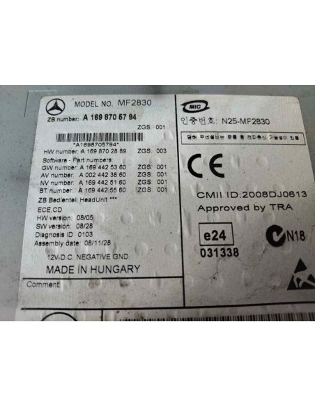SISTEMA AUDIO / RADIO CD MERCEDES-BENZ CLASE B (BM 245) - 231526
